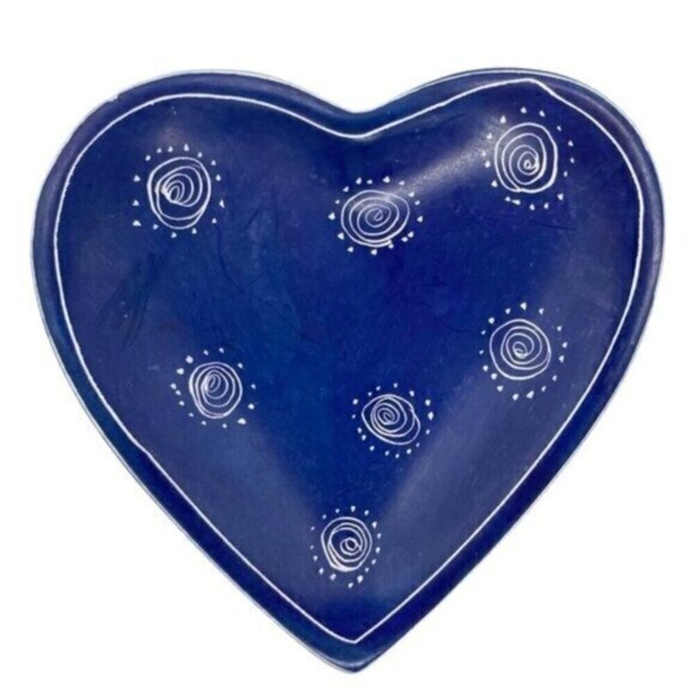 Hand Carved Soapstone Blue Heart Trinket Dish